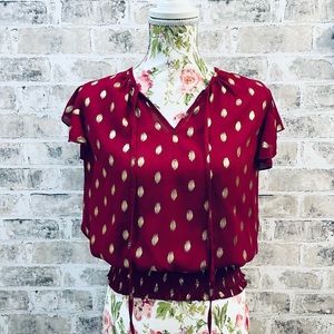 NWT Reese Los Angeles, size S wine color flowy with gold metallic details